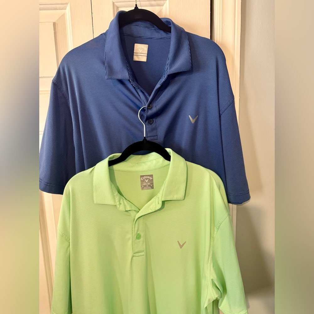 LOT OF 2 Callaway Golf Polo Shirt Opti-Dri Moisture Wicking Athletic XL Striped